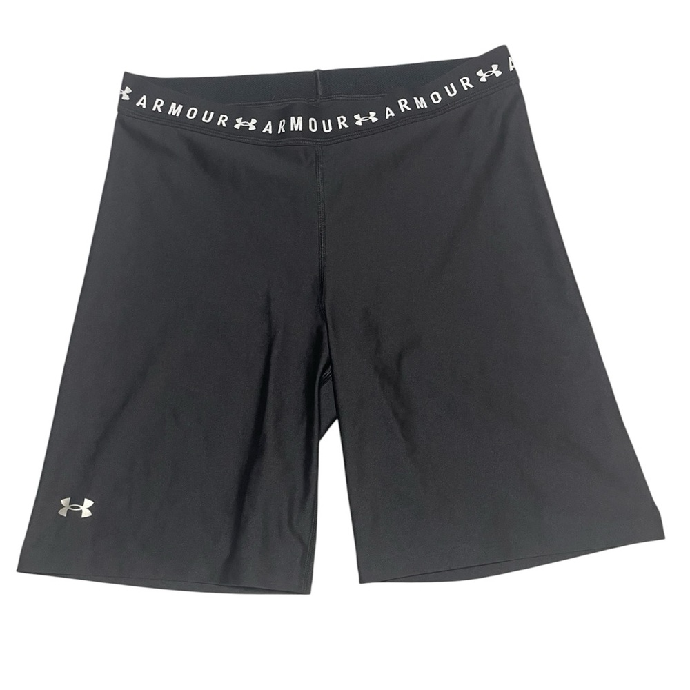 Under Armour Black Women's Mid-Thigh Bike Shorts with Logo Waistband